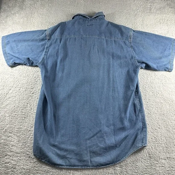 VINTAGE Chambray Shirt Mens XLT Blue Button Up Short Sleeve Sandy River Pocket - Picture 3 of 8